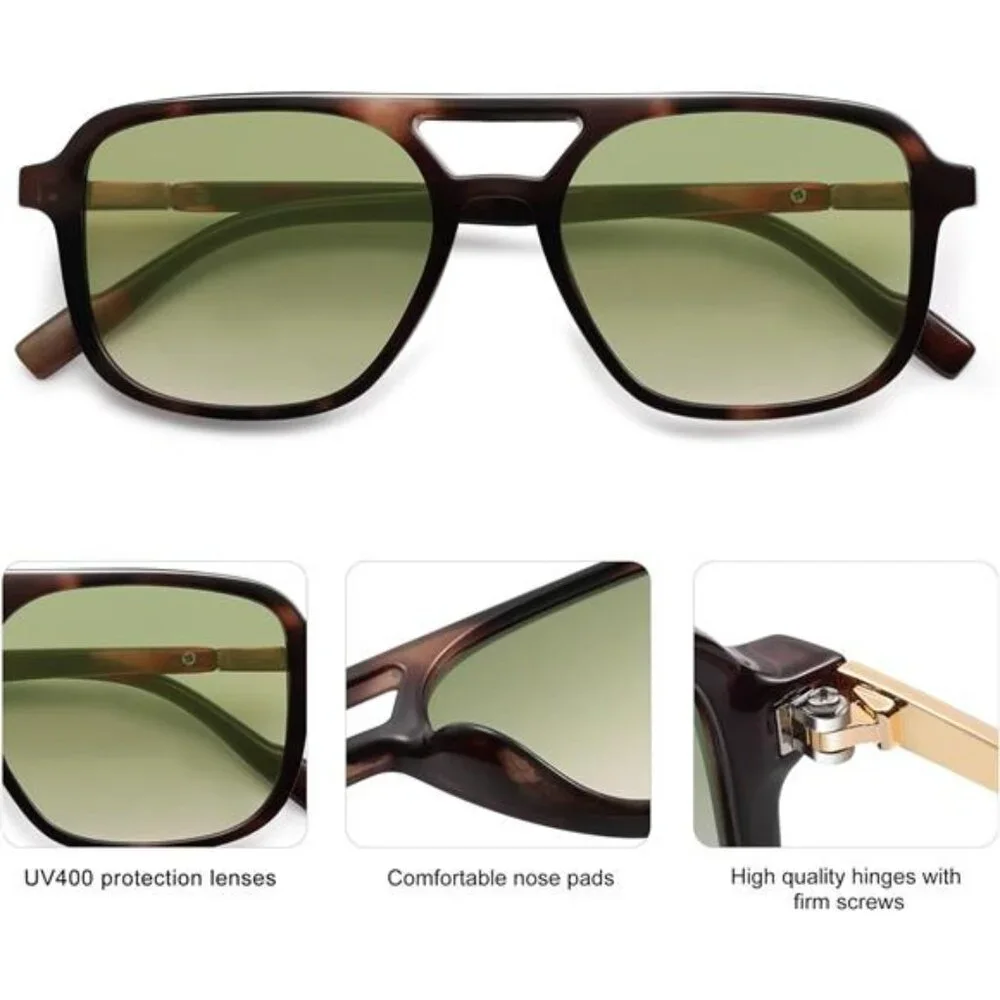 Retro Aviator Sunglasses for Women Men Leopard/Green